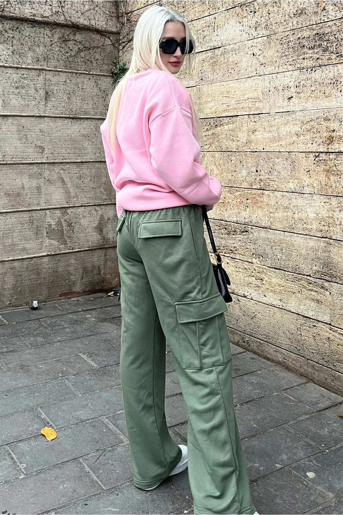 Madmext  Khakigrüne Damen-Jogginghose mit weitem Bein und Cargotasche Mg1615