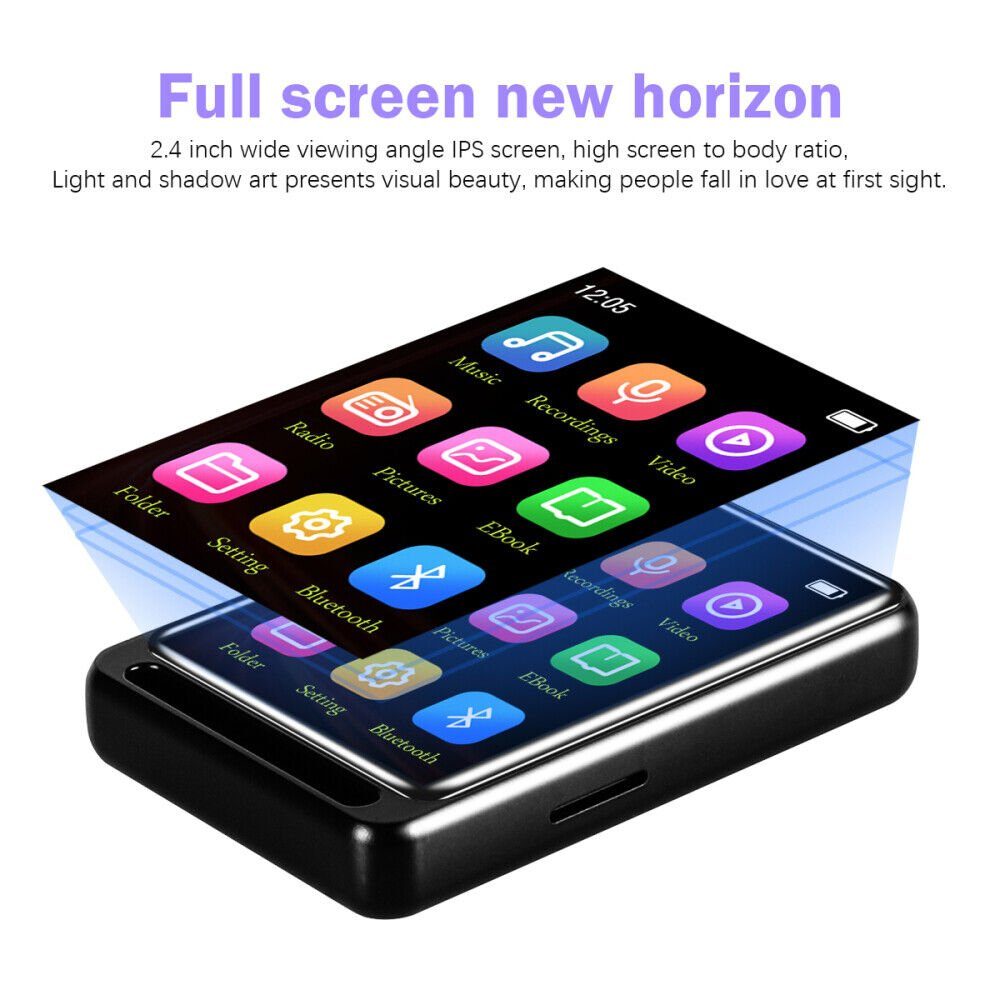 ERHWIO Musik-Player Bluetooth5.0 MP3 verlustfrei 2,4-Zoll-Vollbild MP3-Player (Bewegungsunterstützung für UKW-Radiorecorder 55h)