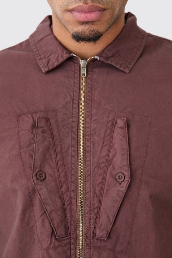 Langärmliges Twill Hemd mit Reißverschluss