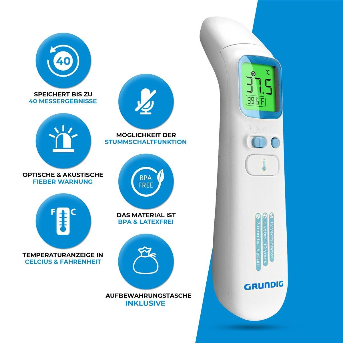 Grundig Stirn-Fieberthermometer Testsieger Fieberthermometer kontaktlos Infrarot