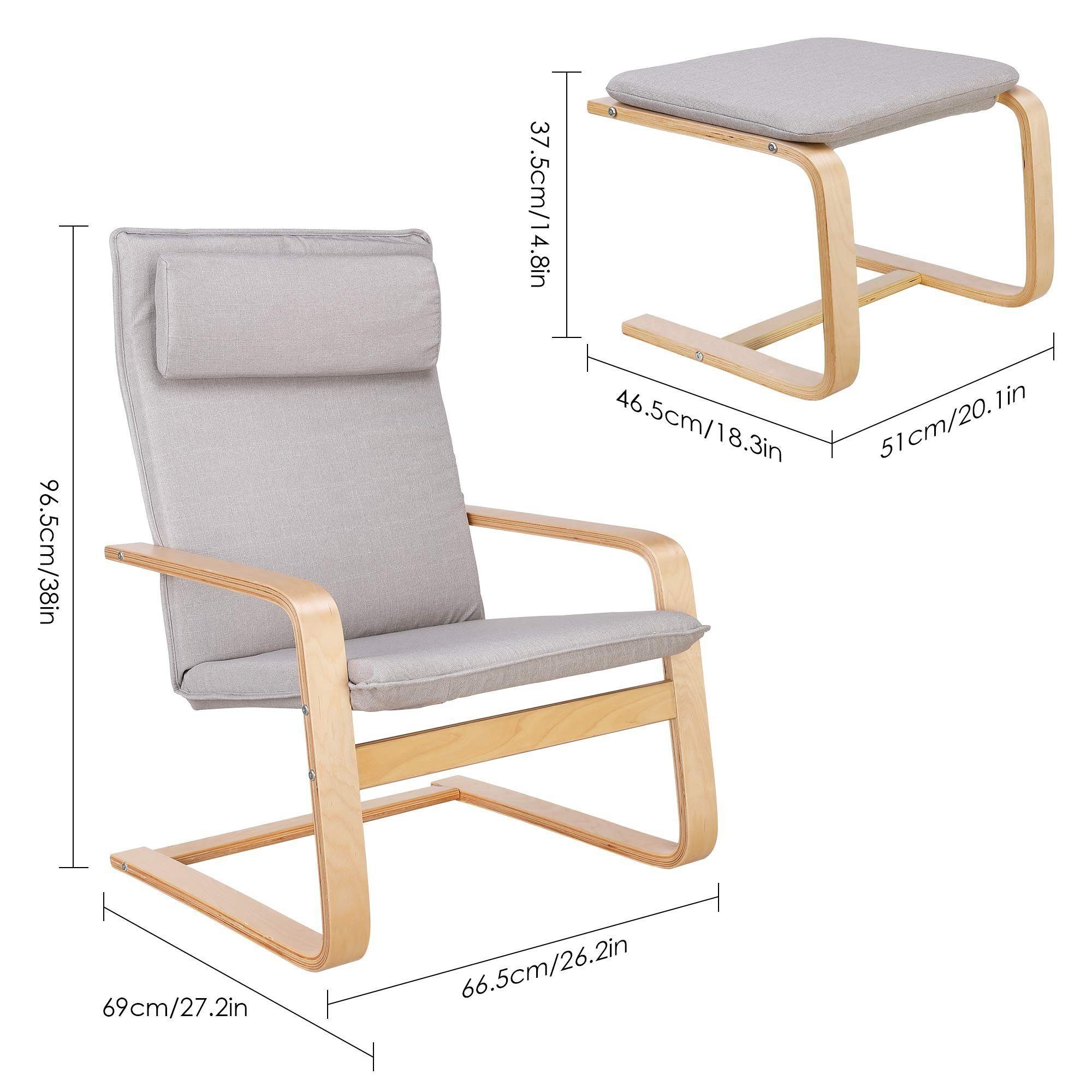 Daskoo Relaxsessel Relaxstuhl mit Fußhocker und Armlehne,66.5x69x96.5 cm (Relaxsessel mit hocker), Sessel Armlehnensessel aus Birkenholz