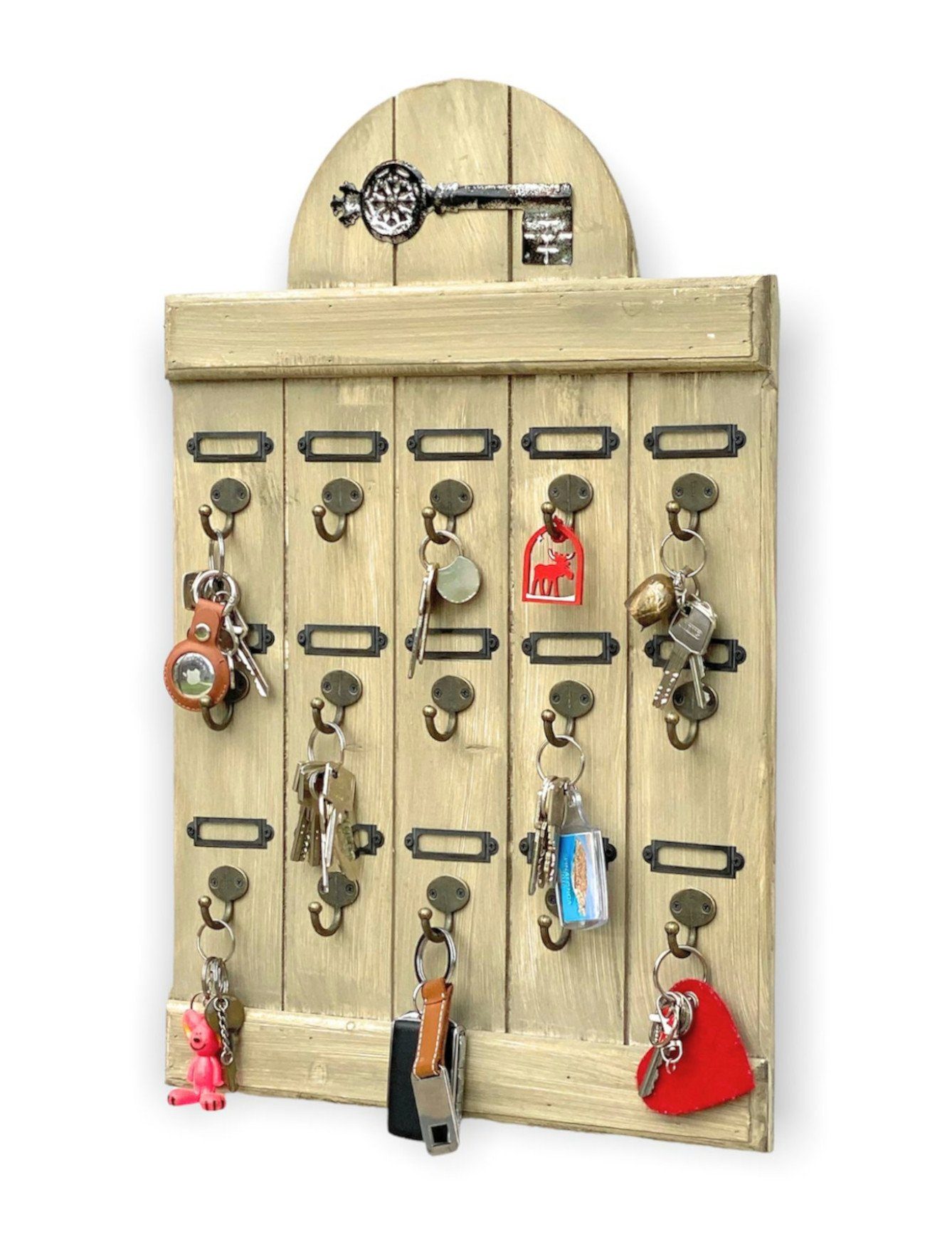 DanDiBo Schlüsselbrett DanDiBo Schlüsselbrett Holz Vintage Wand Hakenleiste mit 15 Haken Braun 96210 Schlüsselhalter Schlüsselleiste Schlüsselboard