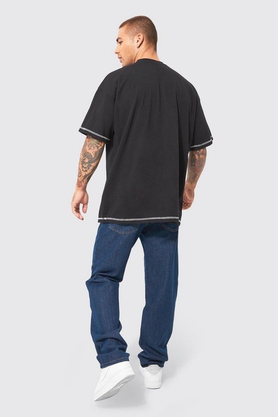 Oversize T-Shirt mit Kontrast-Naht und Print