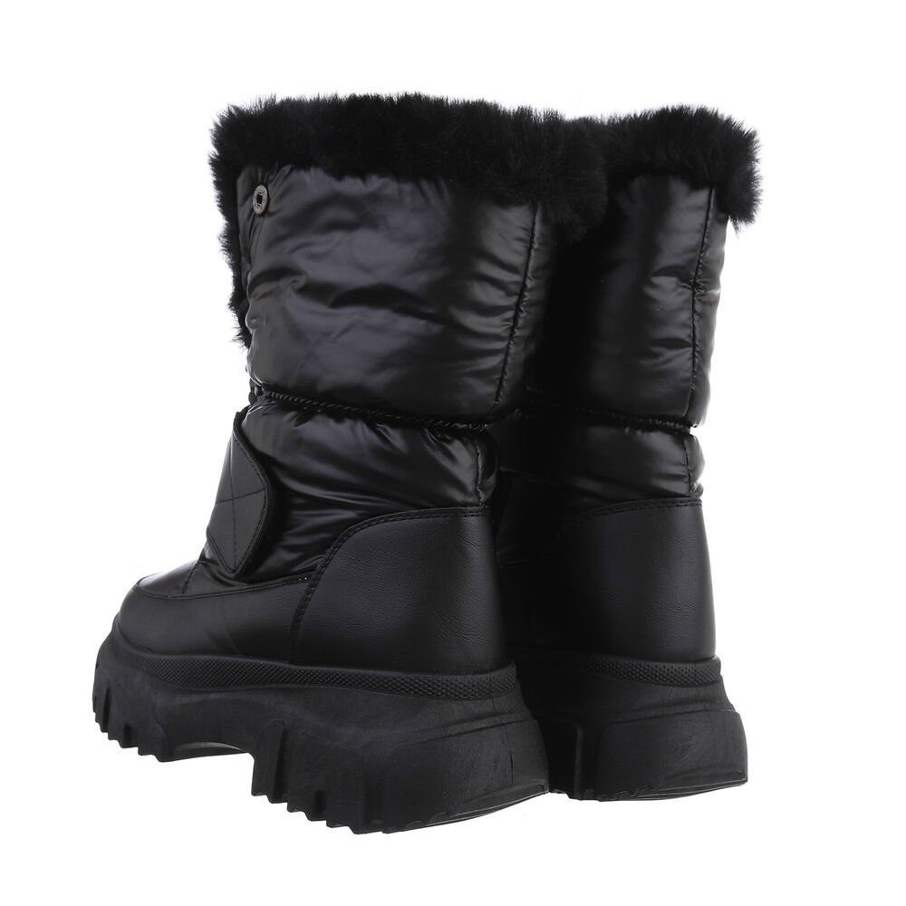Ital-Design Damen Snowboots Outdoor Stiefelette Blockabsatz Plateaustiefeletten in Schwarz