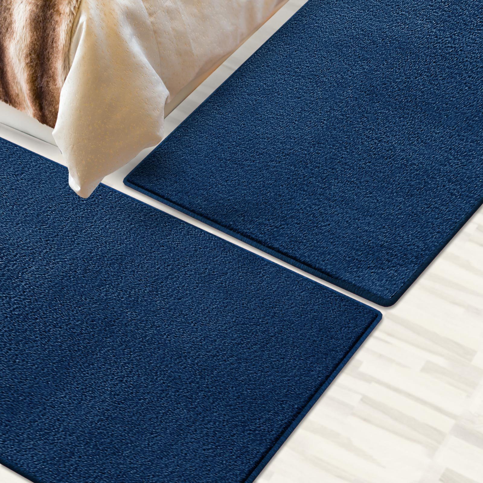 Hochflor-Bettumrandung Dynasty Blau, 3 Größen, Teppichläufer, ideal im Schlafzimmer Floordirekt, Höhe 8 mm, (3-tlg), Velours