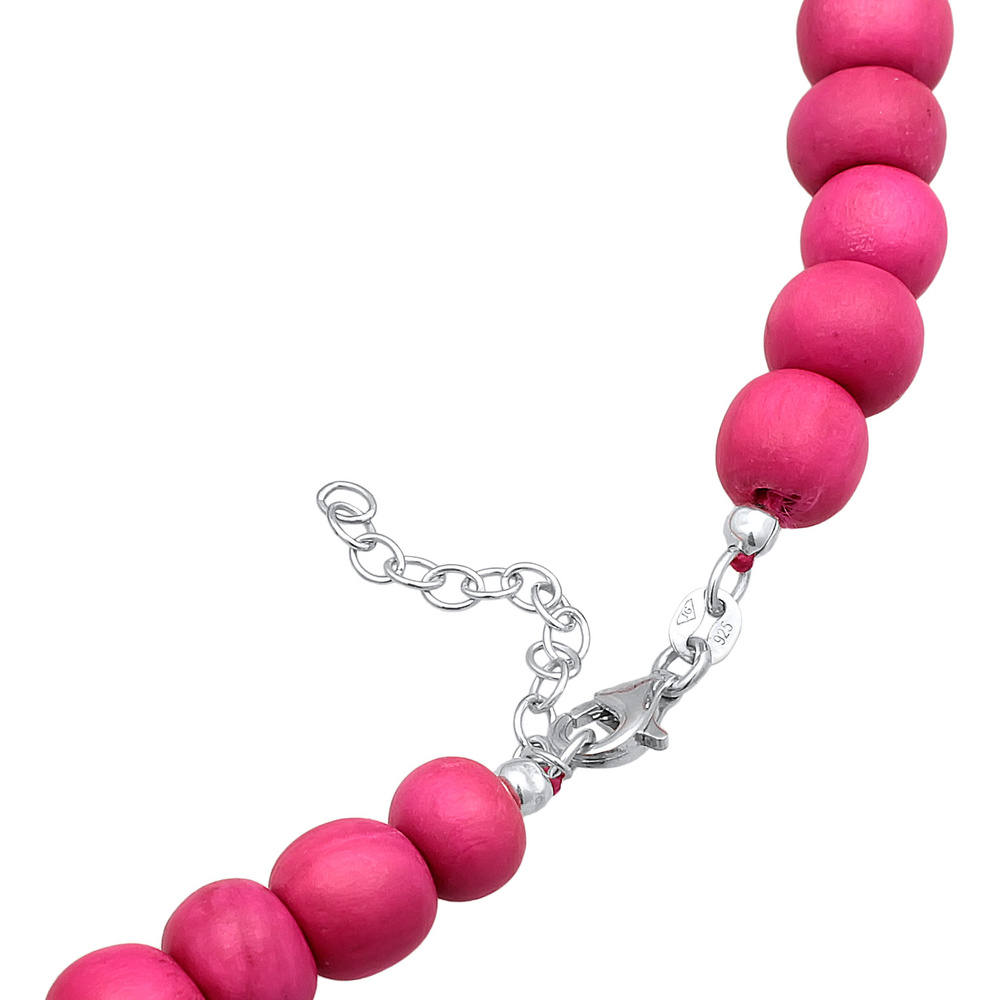 Elli Elli Collier Femmes Choker Beads tendance avec des perles en bois rose en argent  collier