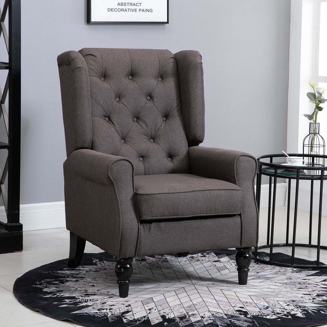 HOMCOM Einzelsessel Relaxsessel Einzelstuhl mit Tufting Holzfüße Polyester Braun 76 x 86 x 108 cm