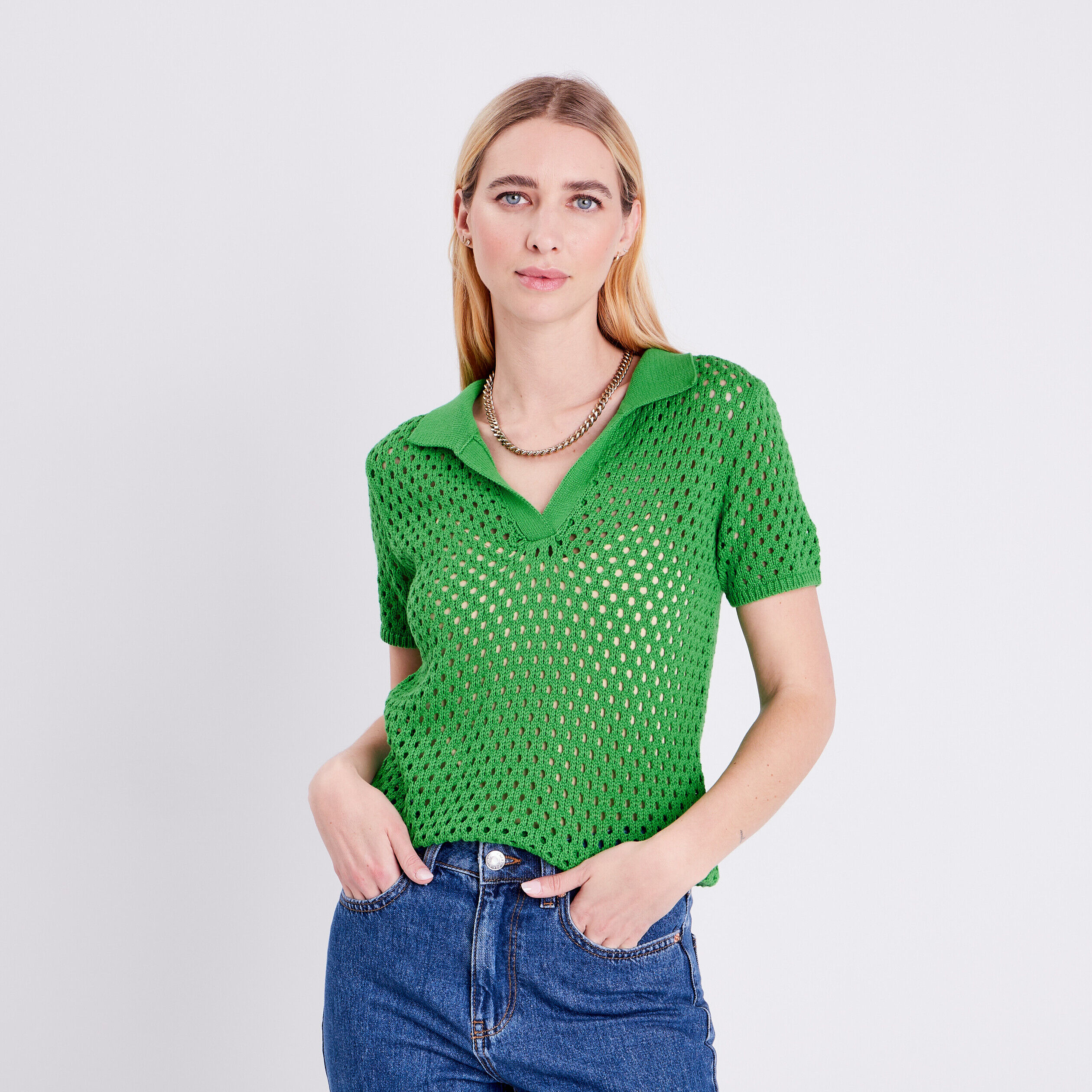 Polo manches courtes vert femme | Cache Cache