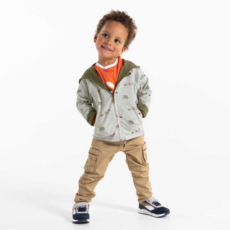 Sweat zippé à capuche réversible vert bébé garçon