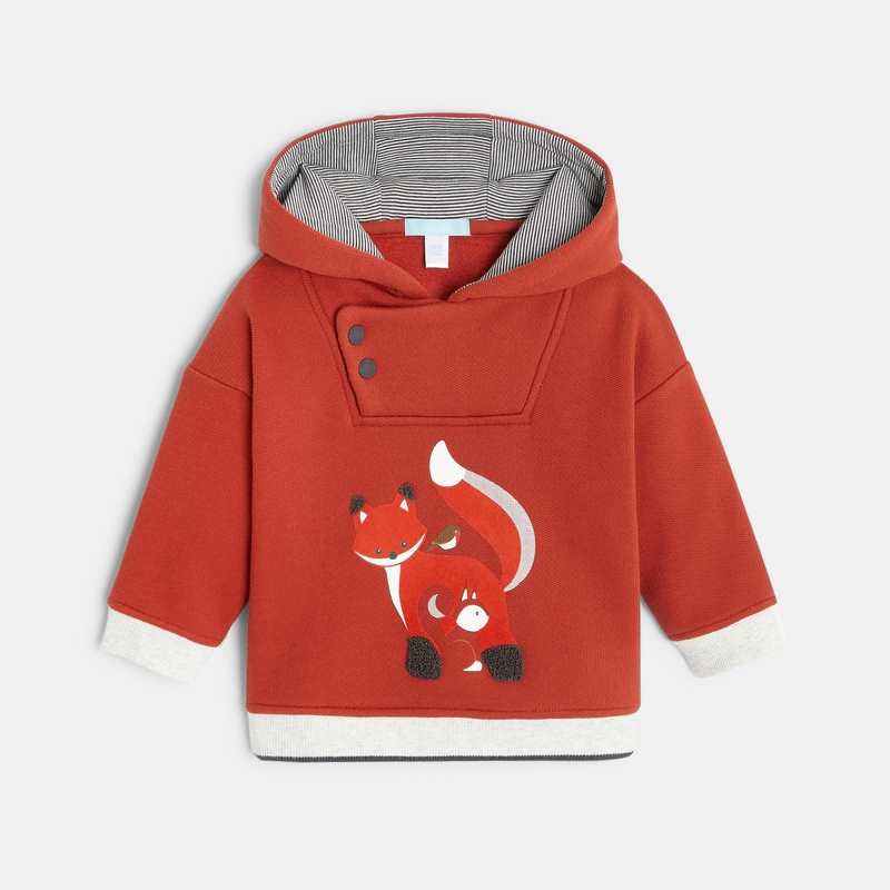 Sweat molleton à capuche renards orange bébé garçon