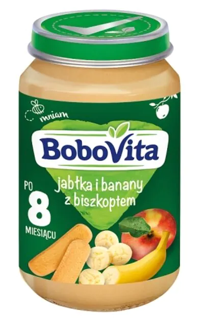 Επιδόρπιο μήλου και μπανάνας Bobovita με παντεσπάνι μετά από 8 μήνες