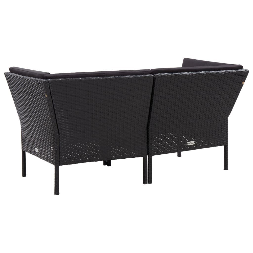 vidaXL Gartenlounge-Set 6-tlg. Garten-Lounge-Set mit Auflagen Poly Rattan Schwarz, (6-tlg)