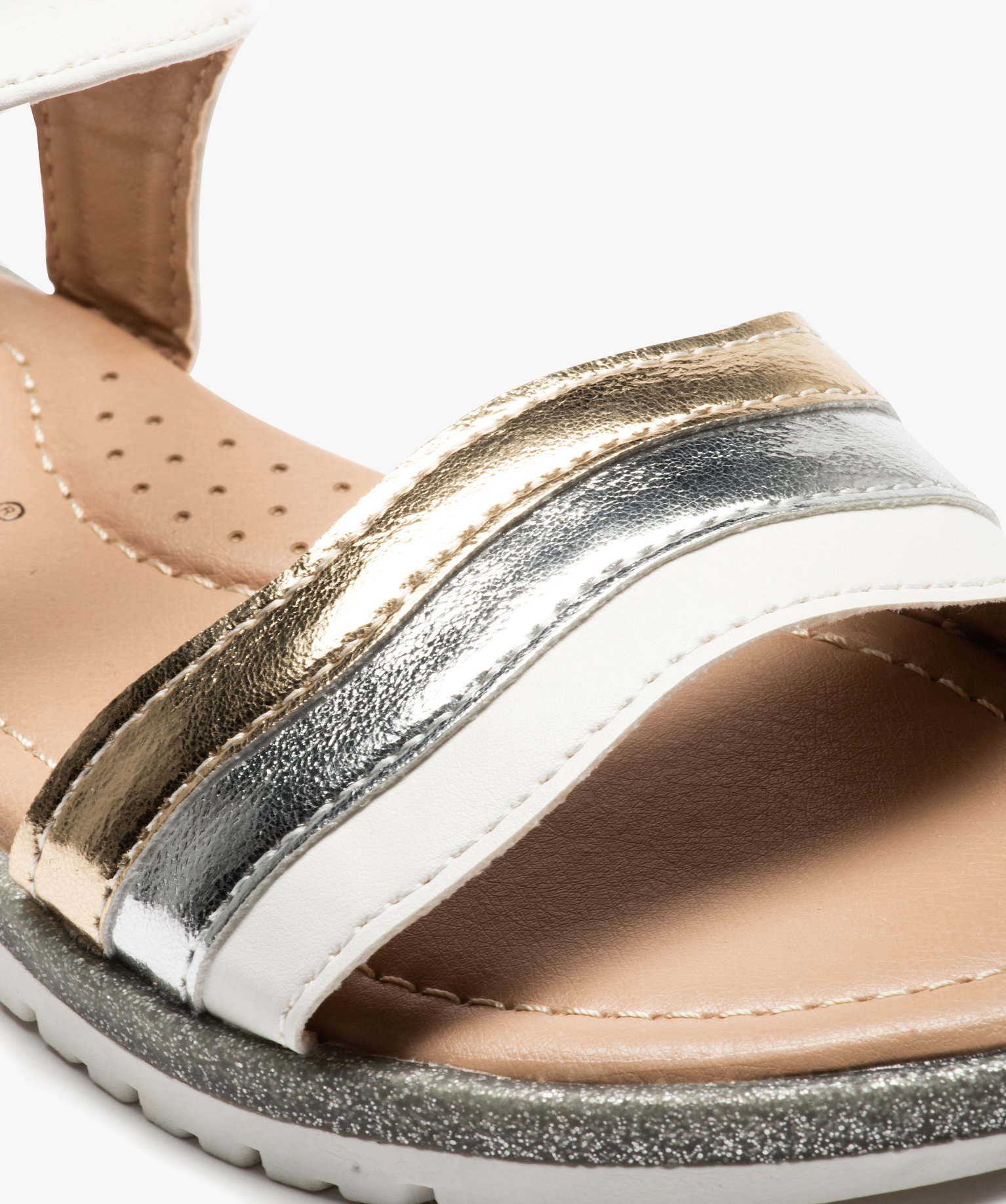 Sandales fille à brides effet métallisé et fermeture à s... blanc | GEMO