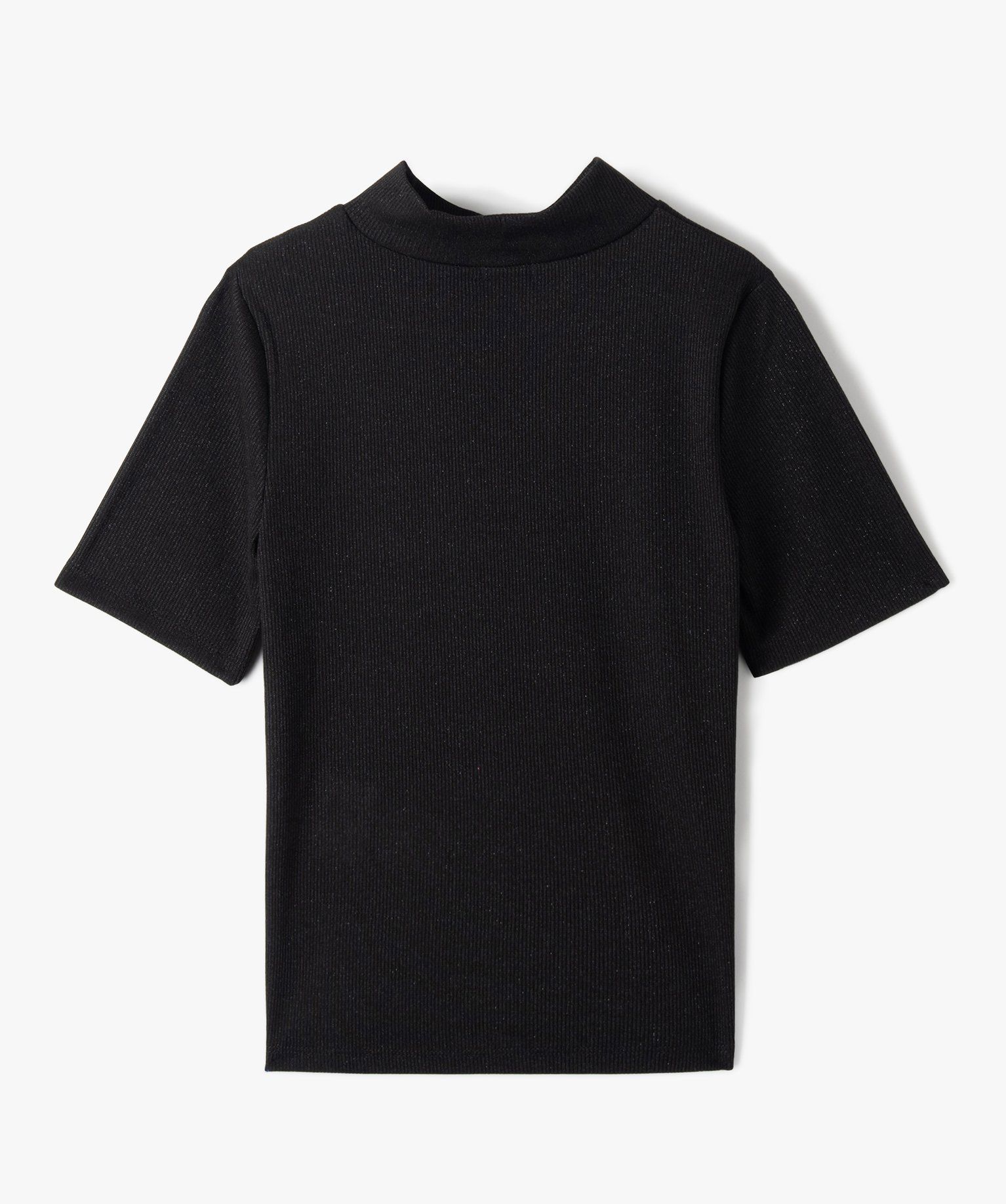 Tee-shirt fille à manches courtes et col montant à paillettes noir | GEMO