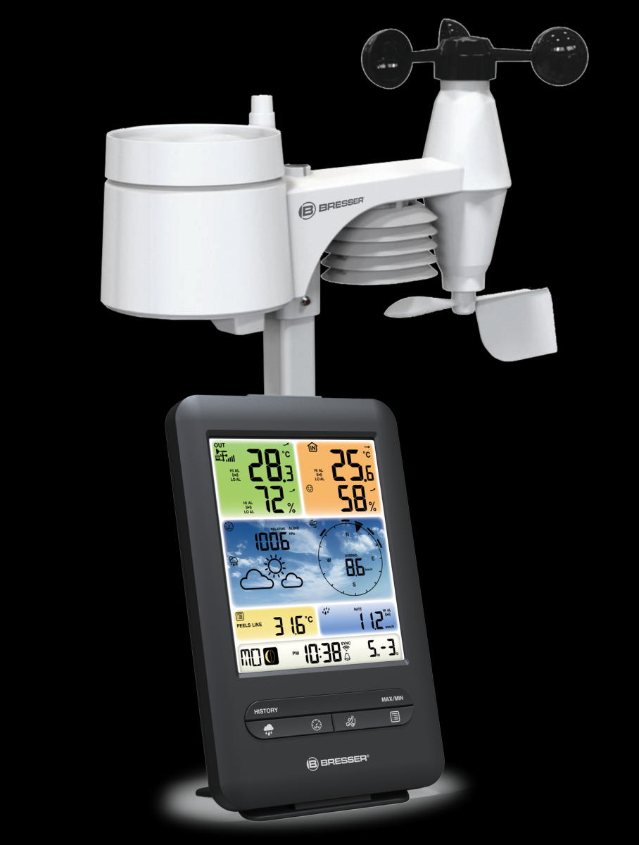 Bresser WLAN Farb-Wetter Center mit 5-in-1 Profi-Sensor V