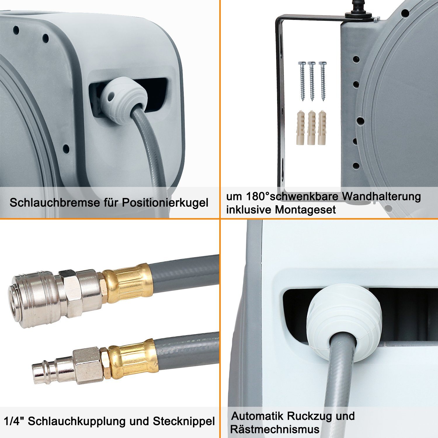 Clanmacy Hochdruckschlauch 30m Druckluftschlauch Aufroller Schlauchaufroller Schlauchtrommel 1/4