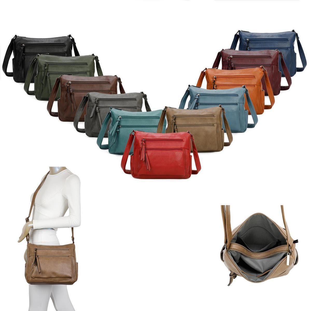 ITALYSHOP24 Schultertasche Damen Tasche Shopper Crossbody, als Handtasche, Umhängetasche, Hobo Bag tragbar