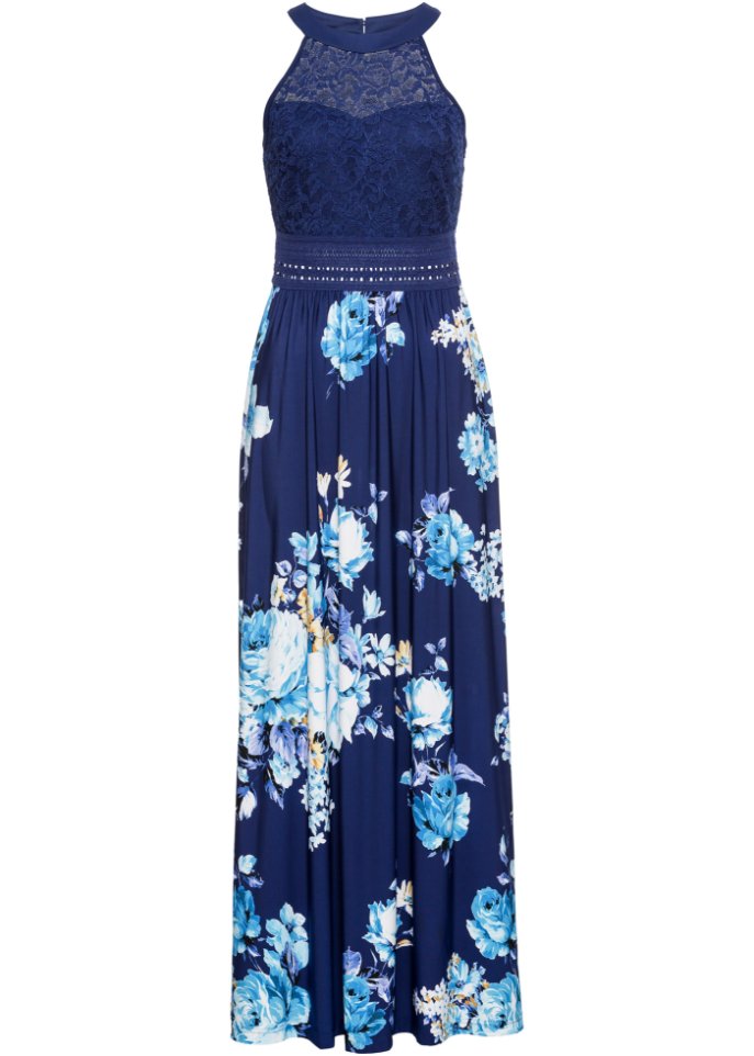 Sommer-Maxikleid mit Blumen-Print und Spitze