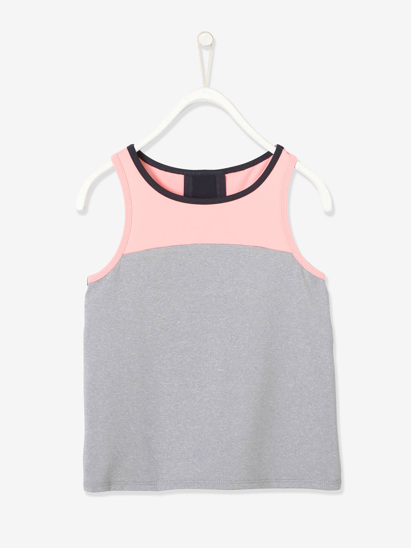 Débardeur de sport fille effet 2 en 1 anthracite imprimé