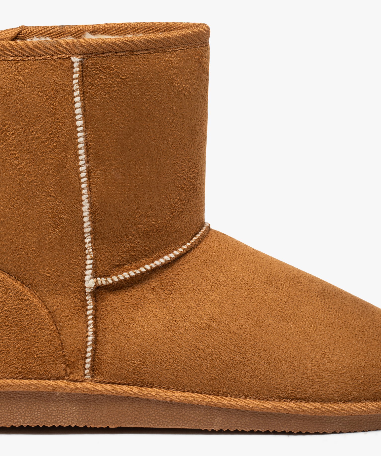 Boots fourrées femme à talon plat dessus suédine unie marron | GEMO
