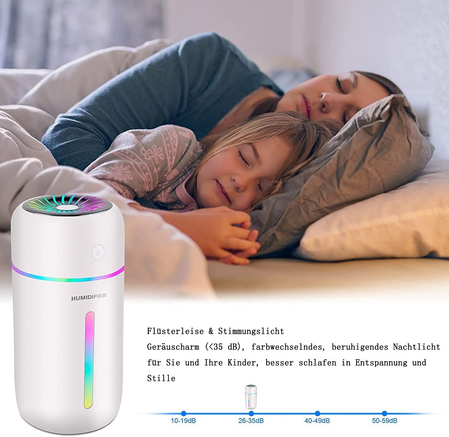 GelldG Luftbefeuchter Mini Luftbefeuchter 300ml, Wiederaufladbarer mit 1200 mAh Batterie