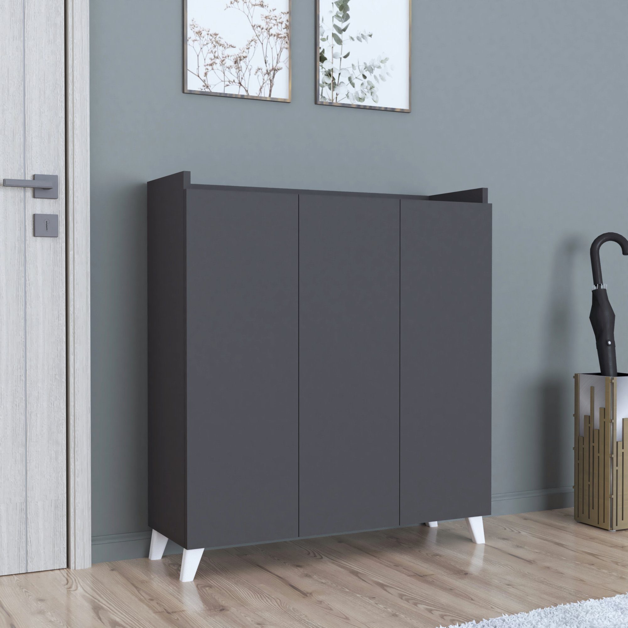en.casa Mehrzweckschrank Sirdal mit 3 Türen 104x90x30 cm Anthrazit