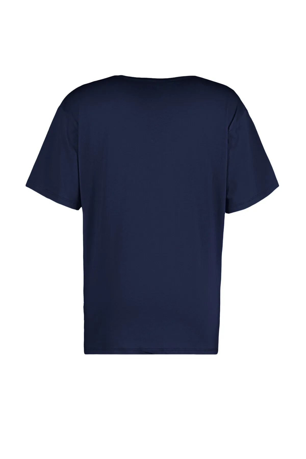 Trendyol Collection  Marineblaues, übergroßes/weites Strick-T-Shirt mit V-Ausschnitt, 100 % Baumwolle TWOSS23TS00003