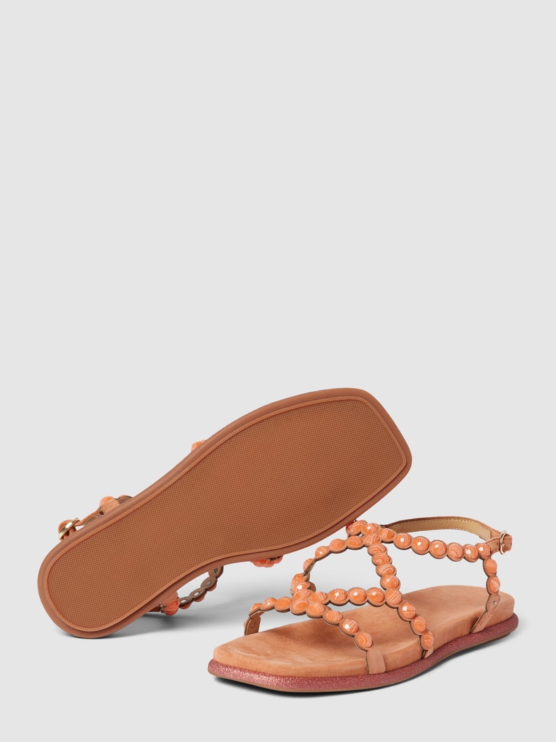 Sandalen aus Leder mit Ziersteinbesatz in orange
