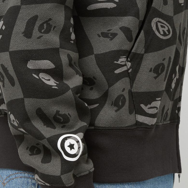 A Bathing Ape Bape Distortion Shark Relaxed Fit Full Zip Hoodie M black