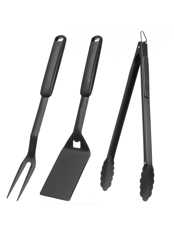 GAUMENKICK 3er Set Grillbesteckset PURO Grillzange Grillwender Grillgabel in schwarz günstig kaufen onesize