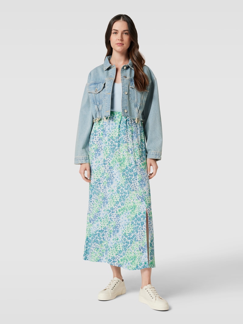 Maxirock aus reiner Viskose mit Allover-Muster Modell 'Joella' in ozean blau