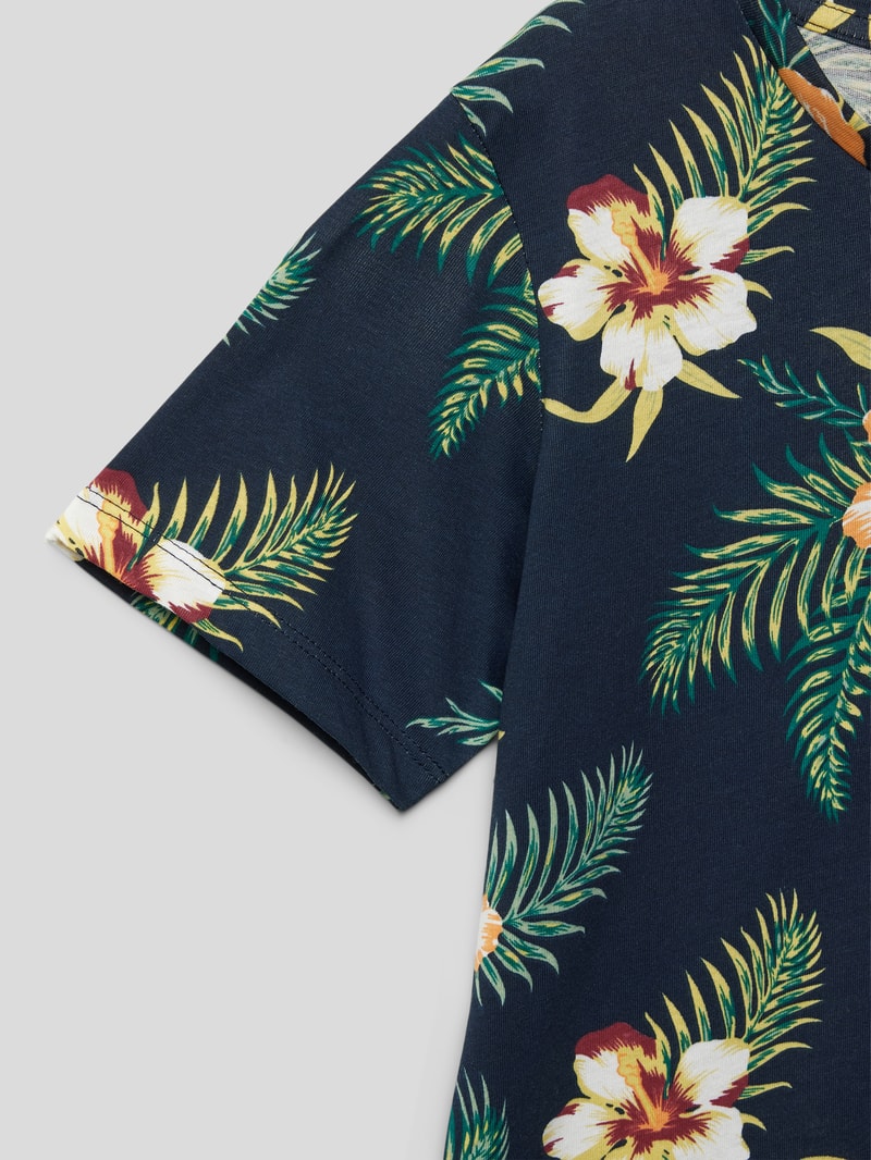 T-Shirt mit floralem Muster in marineblau