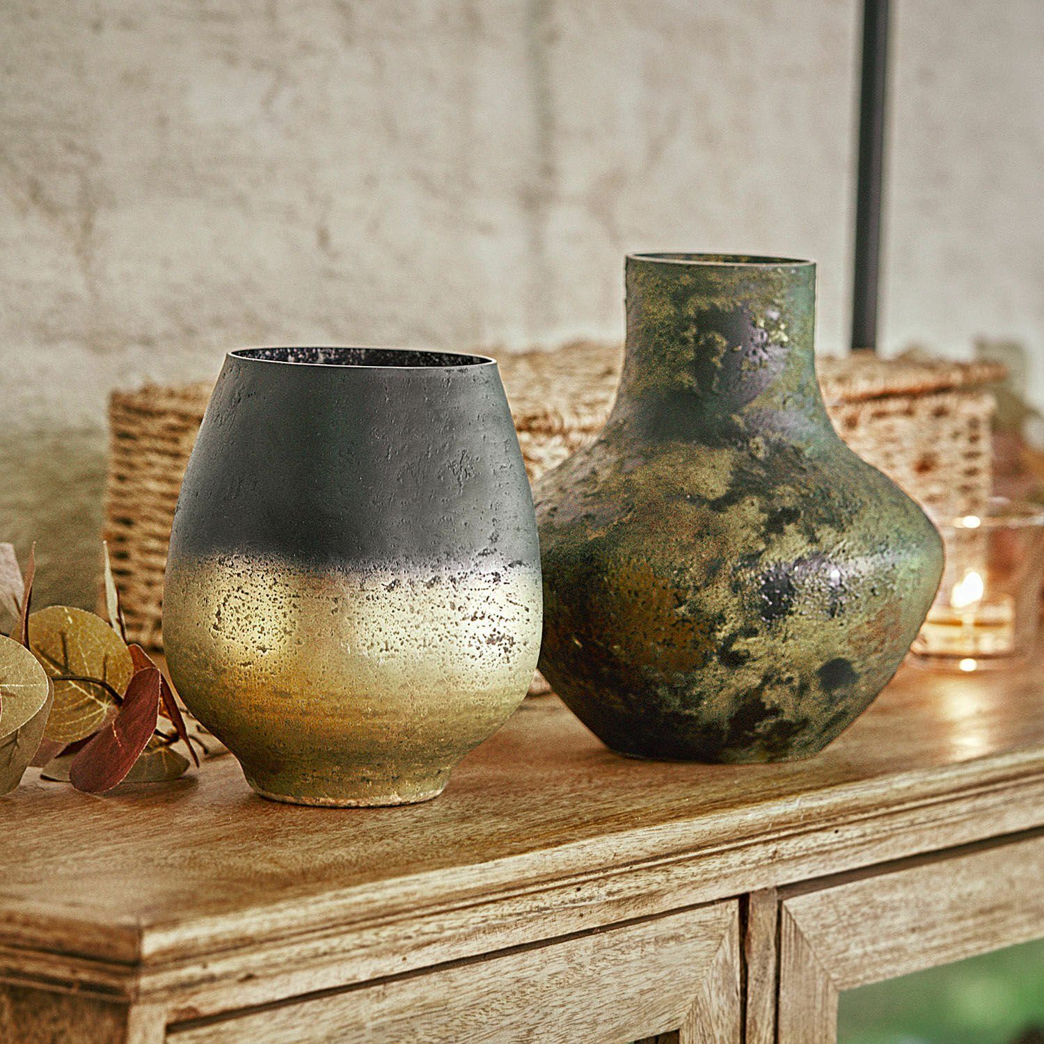 Mirabeau Dekovase Vase 2er Set Ricky schwarz/grün/gold