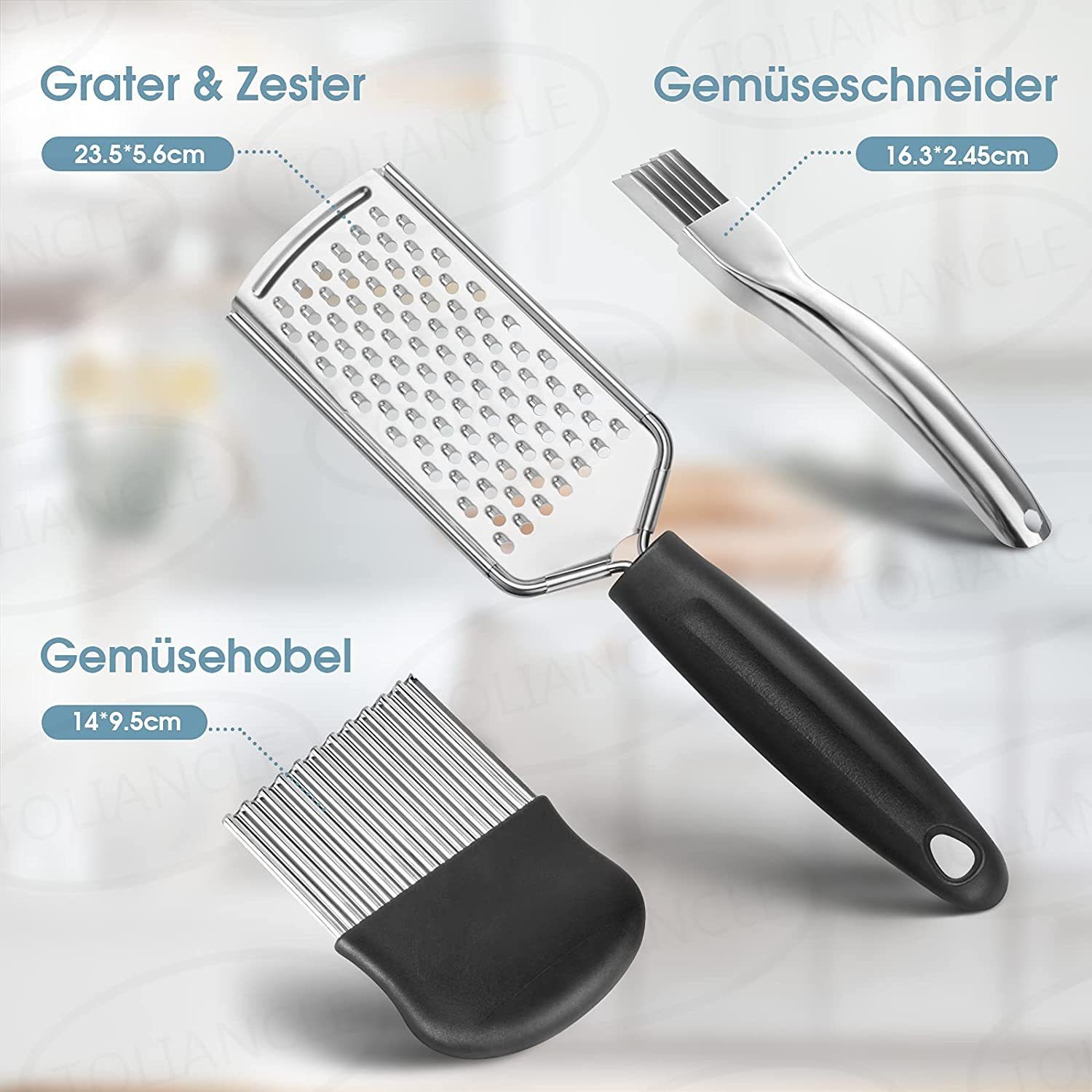 Daskoo Gemüseschneider 3 in 1 Mehrzweck Slicer Schäler Edelstahl Reibe Cutter Shredder