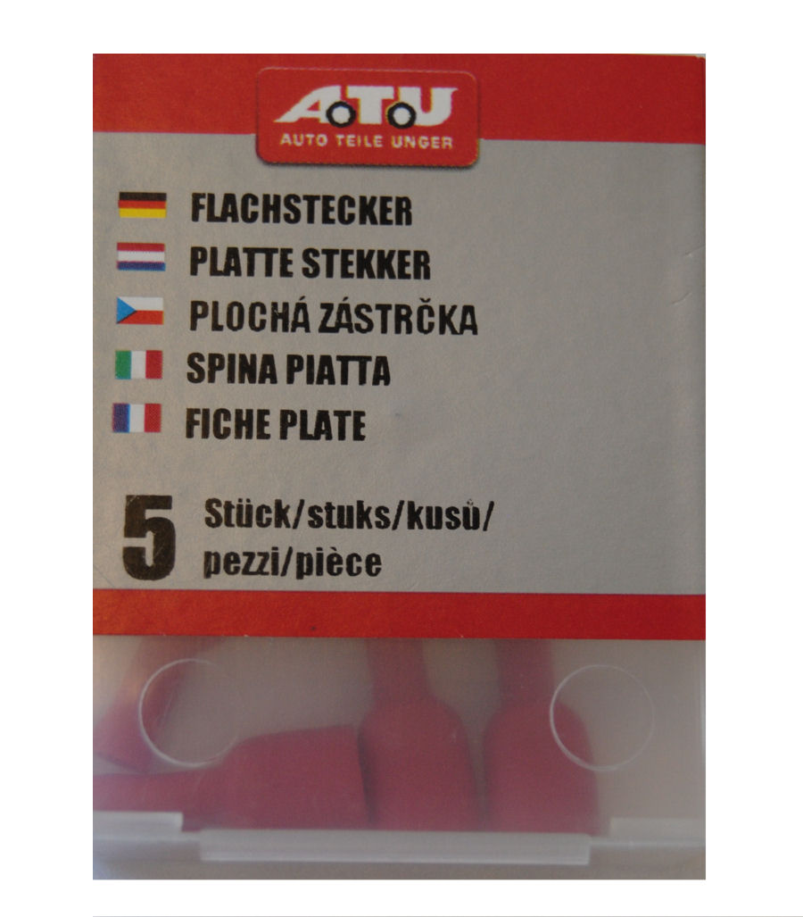 Kabel Flachstecker 6,3 mm rot Inhalt: 5 Stück - ATU