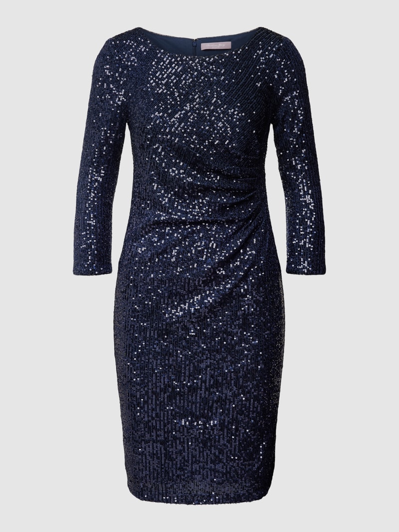Knielanges Cocktailkleid mit Paillettenbesatz in dunkelblau