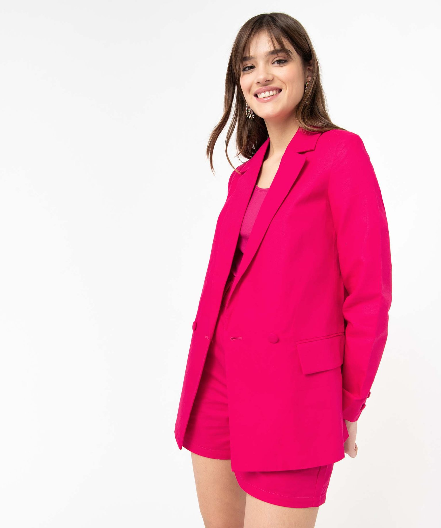 Veste blazer femme en lin à fermeture croisée rose | GEMO