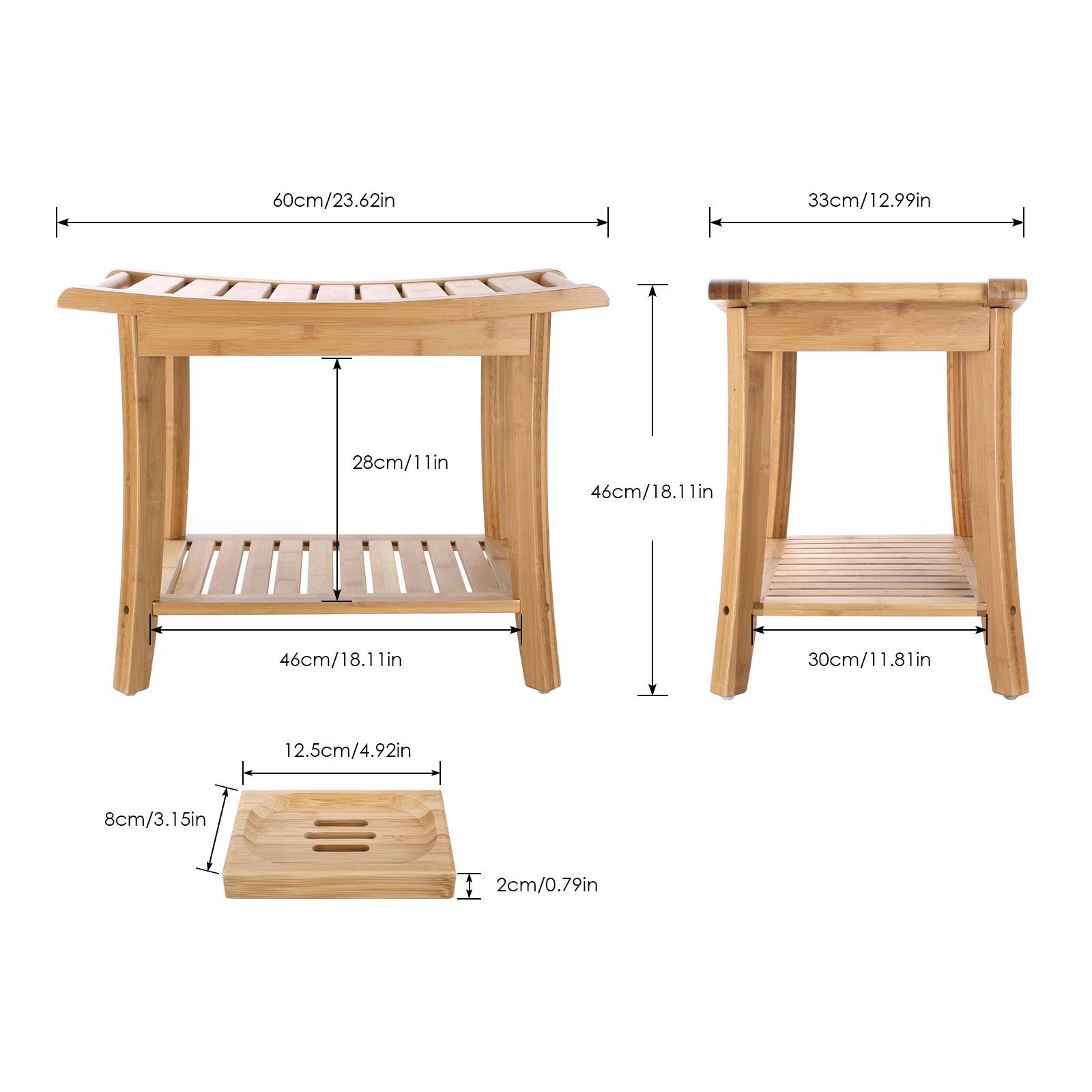 HOMECHO Dusch- und Badhocker, belastbar bis 150 kg, Sitzhocker Sitzbank Bambus