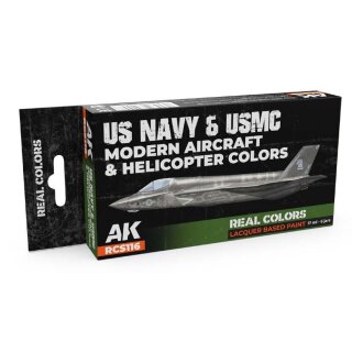 AK Real Colors Paintset - US Navy & USMC Modern Aircraft & Helicopter Colors (6x 17ml)