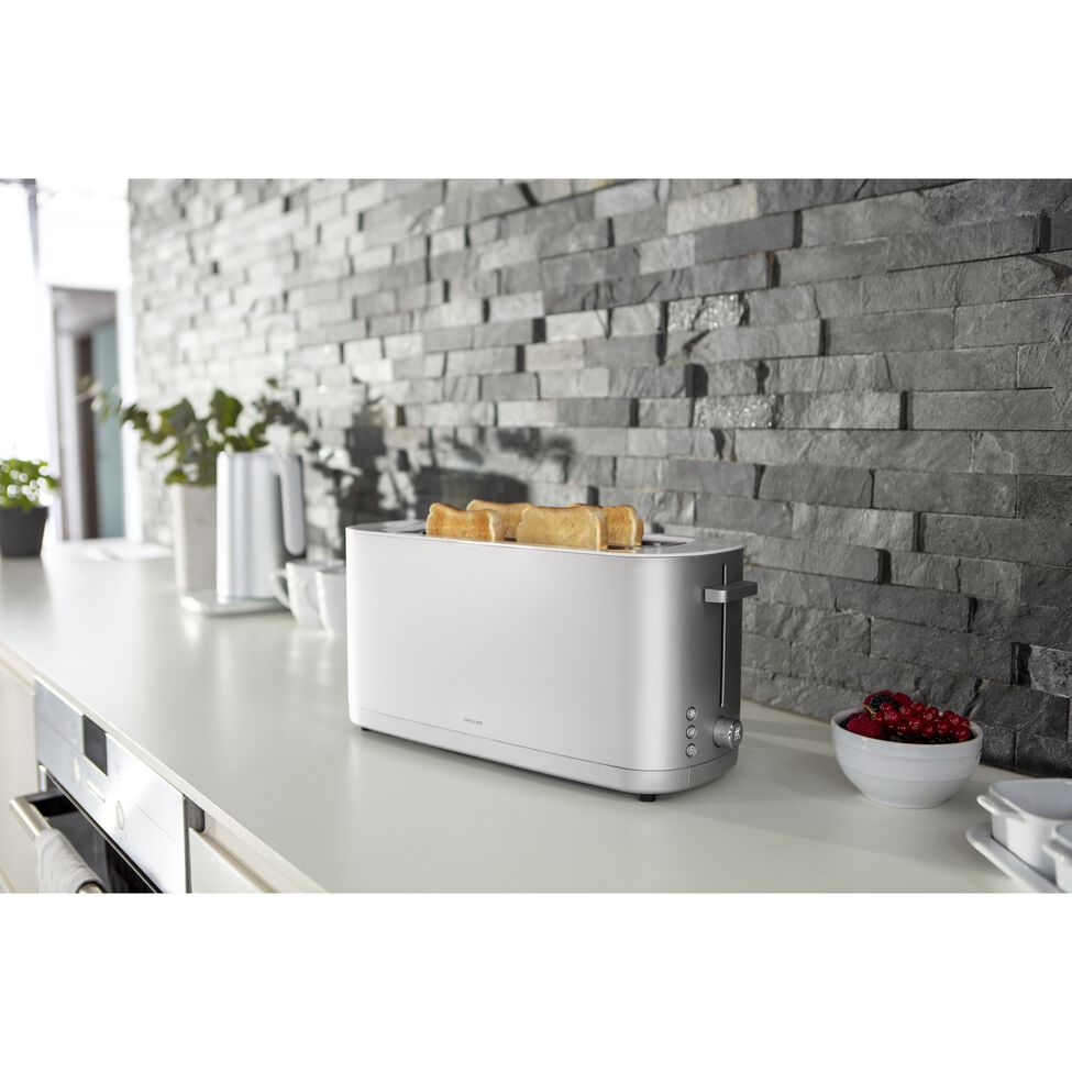Toaster mit Brötchenaufsatz, 2 Schlitze lang, Silber