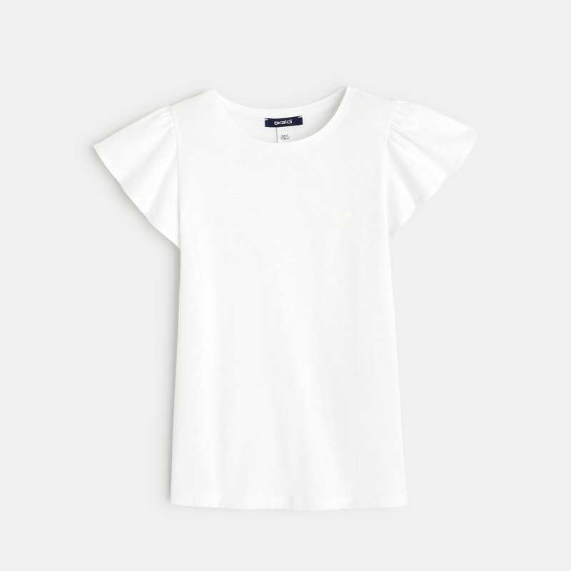 T-shirt à manches courtes volantées blanc fille