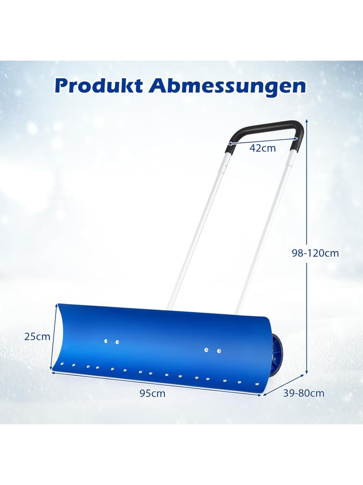 COSTWAY Schneeschaufel auf Rädern Schneeschild 95cm Alu in Blau günstig kaufen onesize