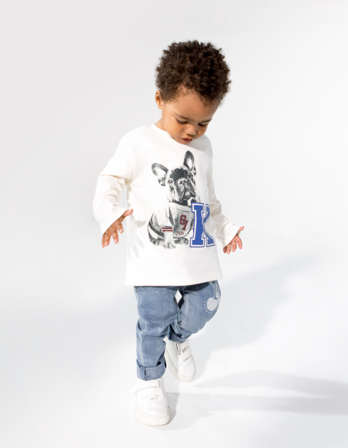 T-shirt écru coton bio visuel chien bébé garçon
