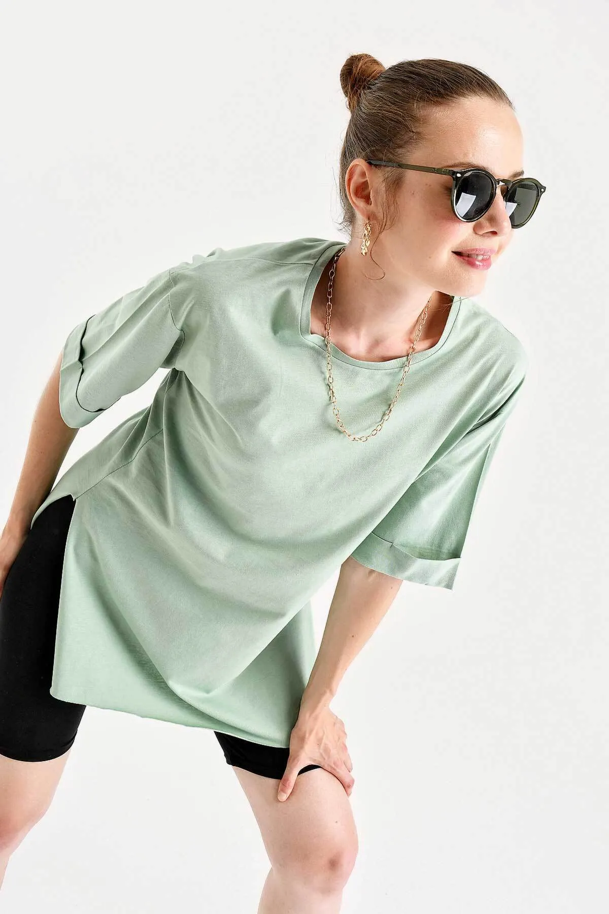 Bigdart  4123 Übergroßes T-Shirt mit Schlitzen - Çağla