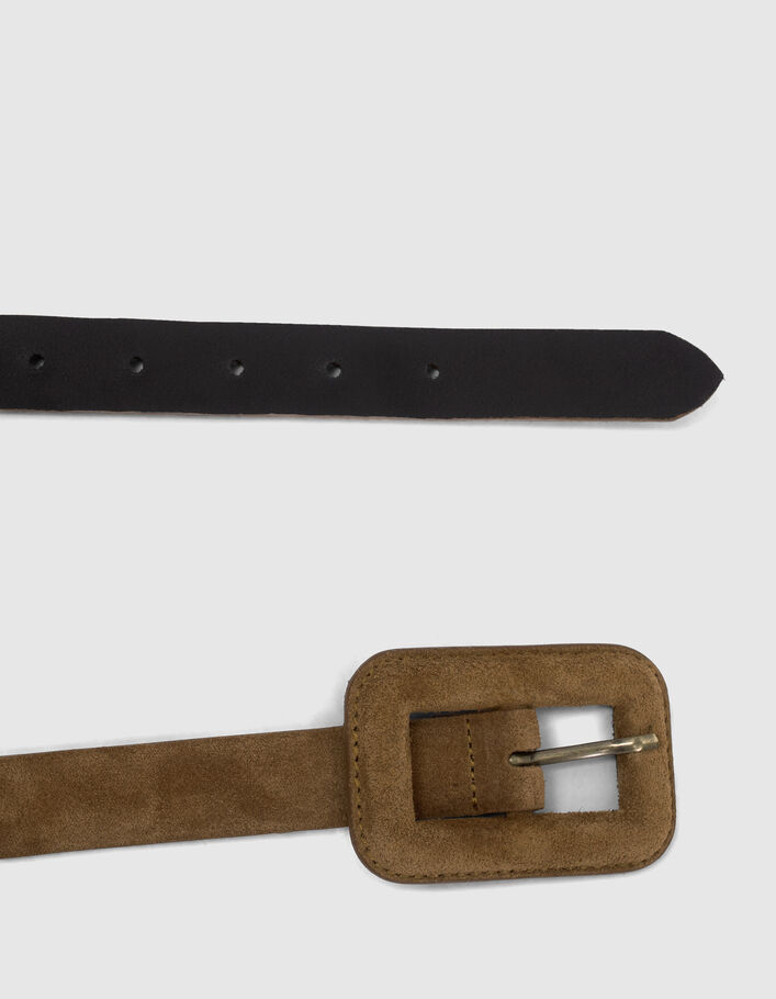 Ceinture beige cuir velours boucle large Femme