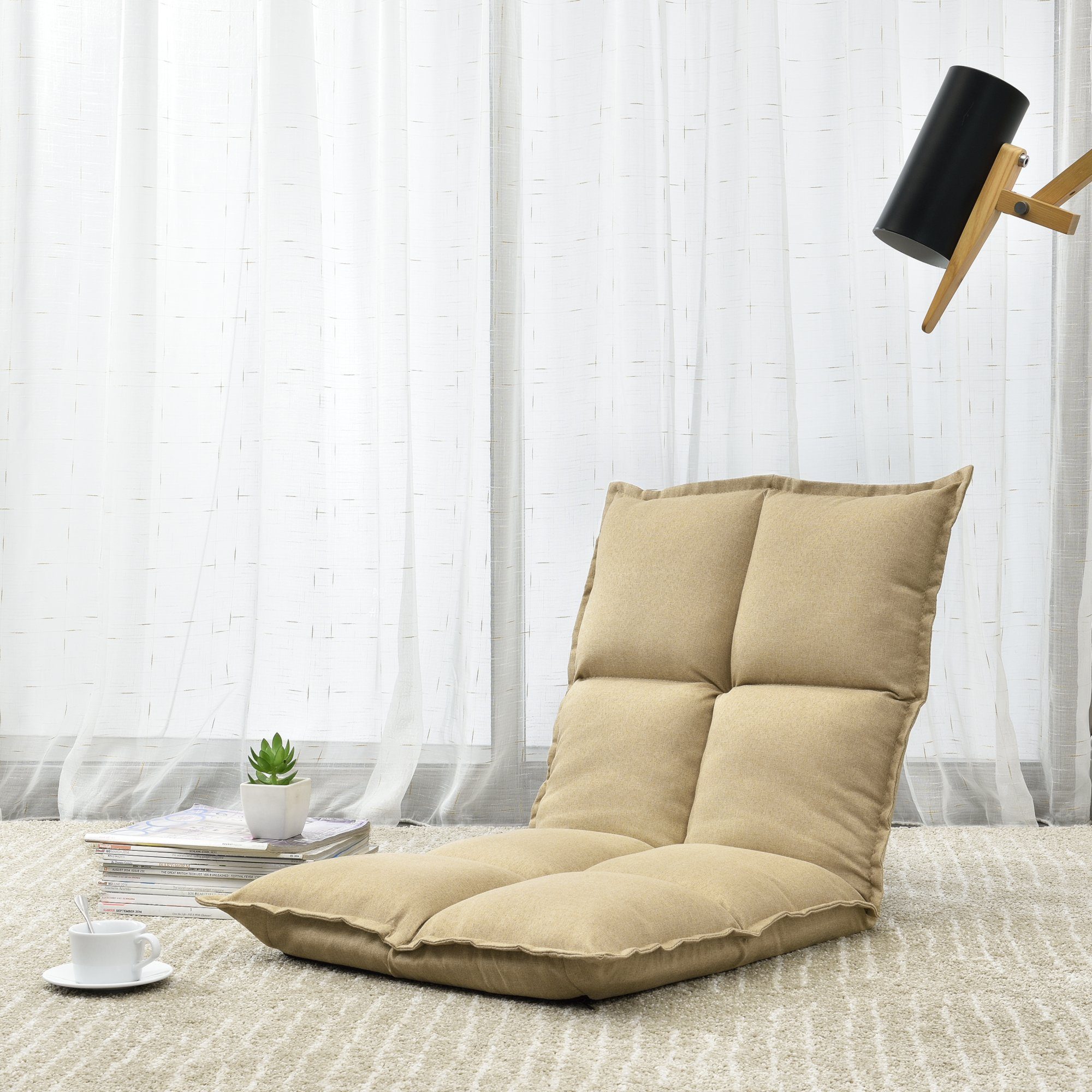 en.casa Bodenkissen, Deinze Bodenstuhl Bodensessel 110x55x11cm Sandfarben
