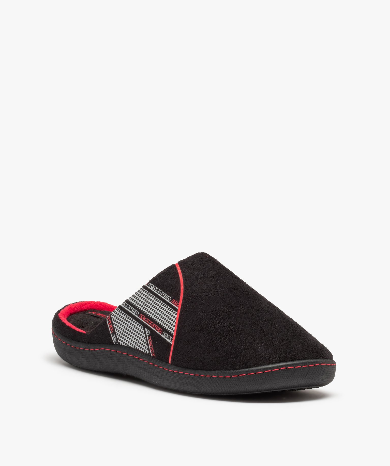 Chaussons homme mules plates en velours bicolores - Isotoner noir | GEMO