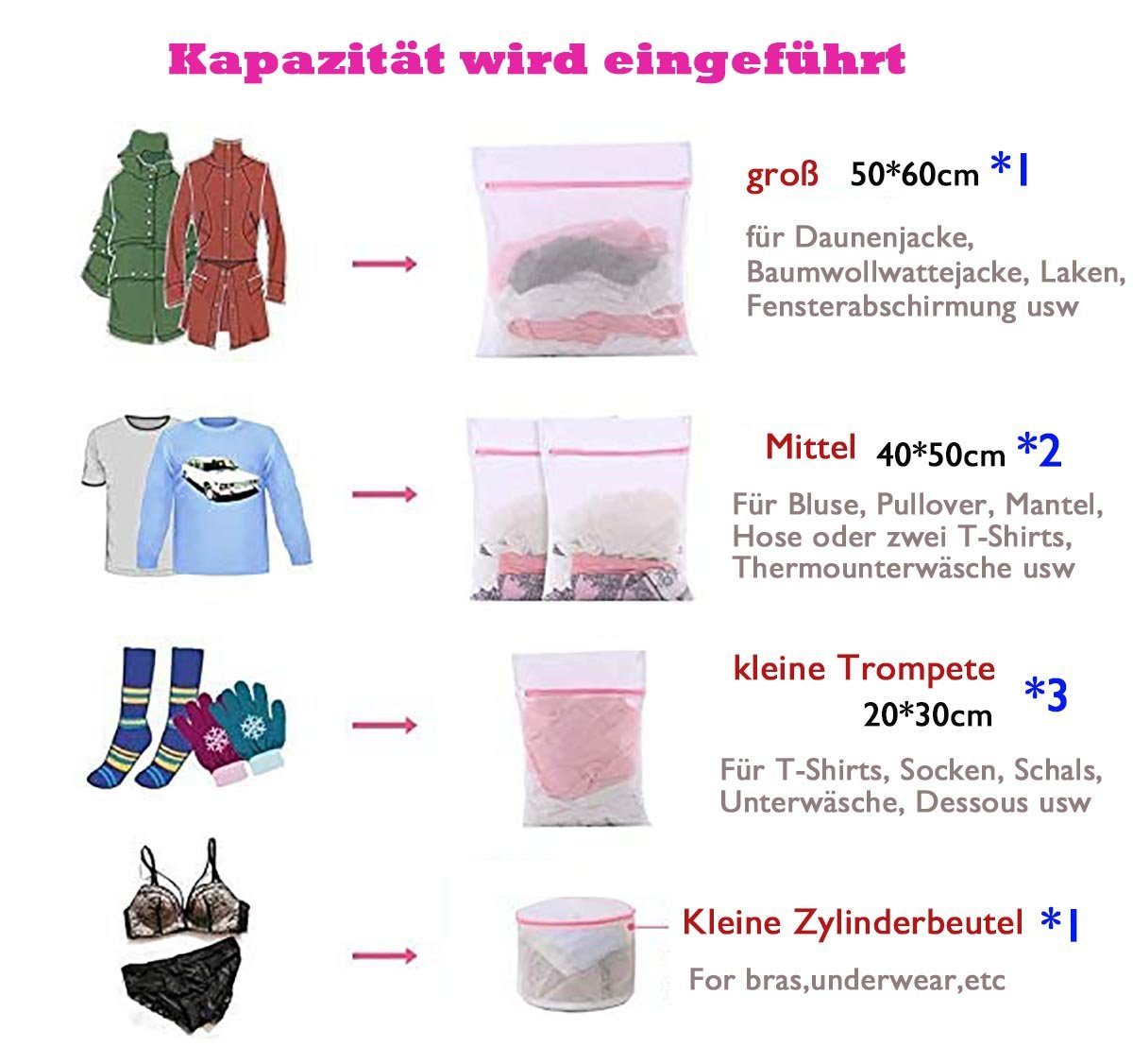 zggzerg Wäschesäckchen Wäschesäcke für waschmaschine,set unterschiedliche bedürfnisse,(7-St)