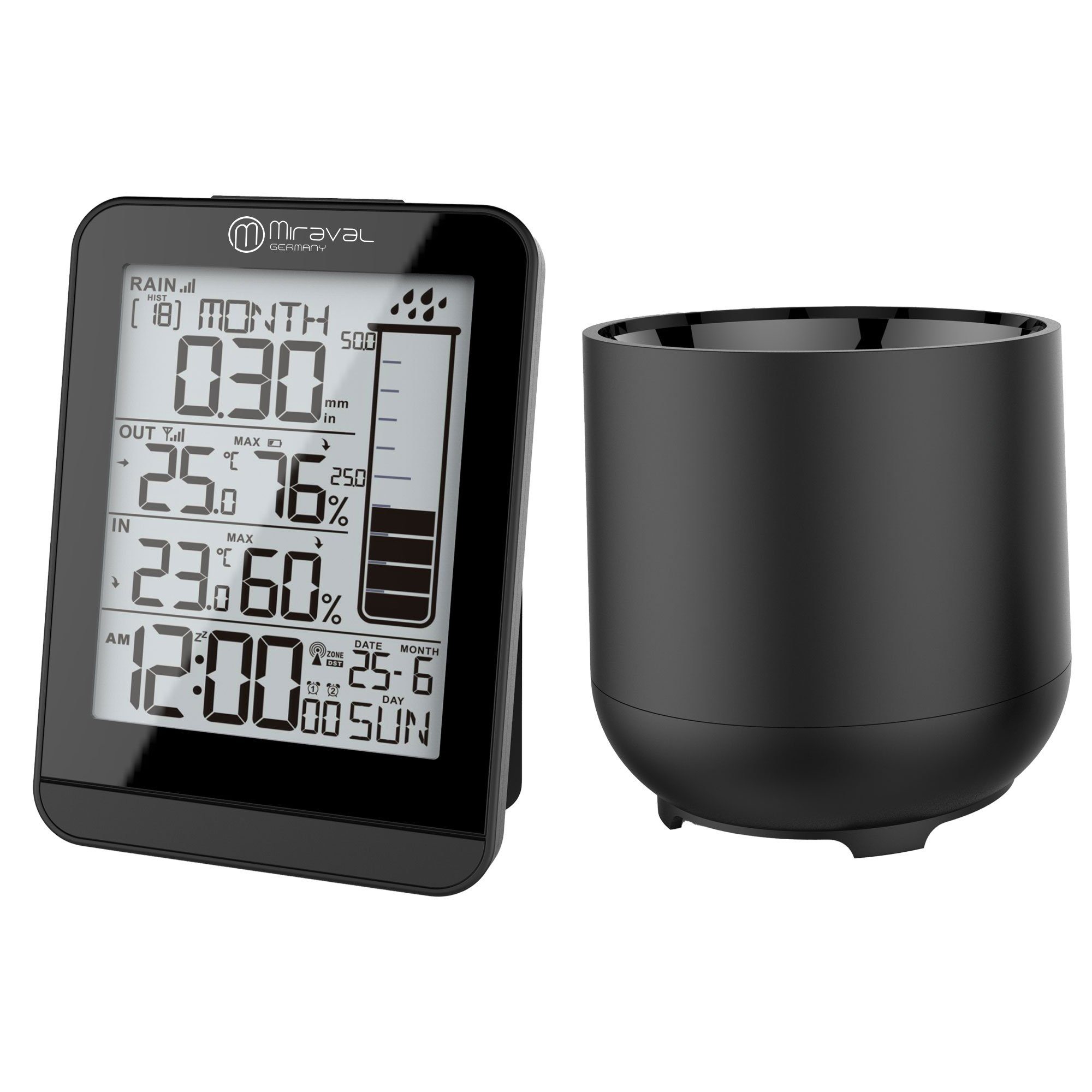 Miraval Design Funk-Wetterstation mit Regenmesser Funkwetterstation (Datumsanzeige LCD-Display Hygrometer)