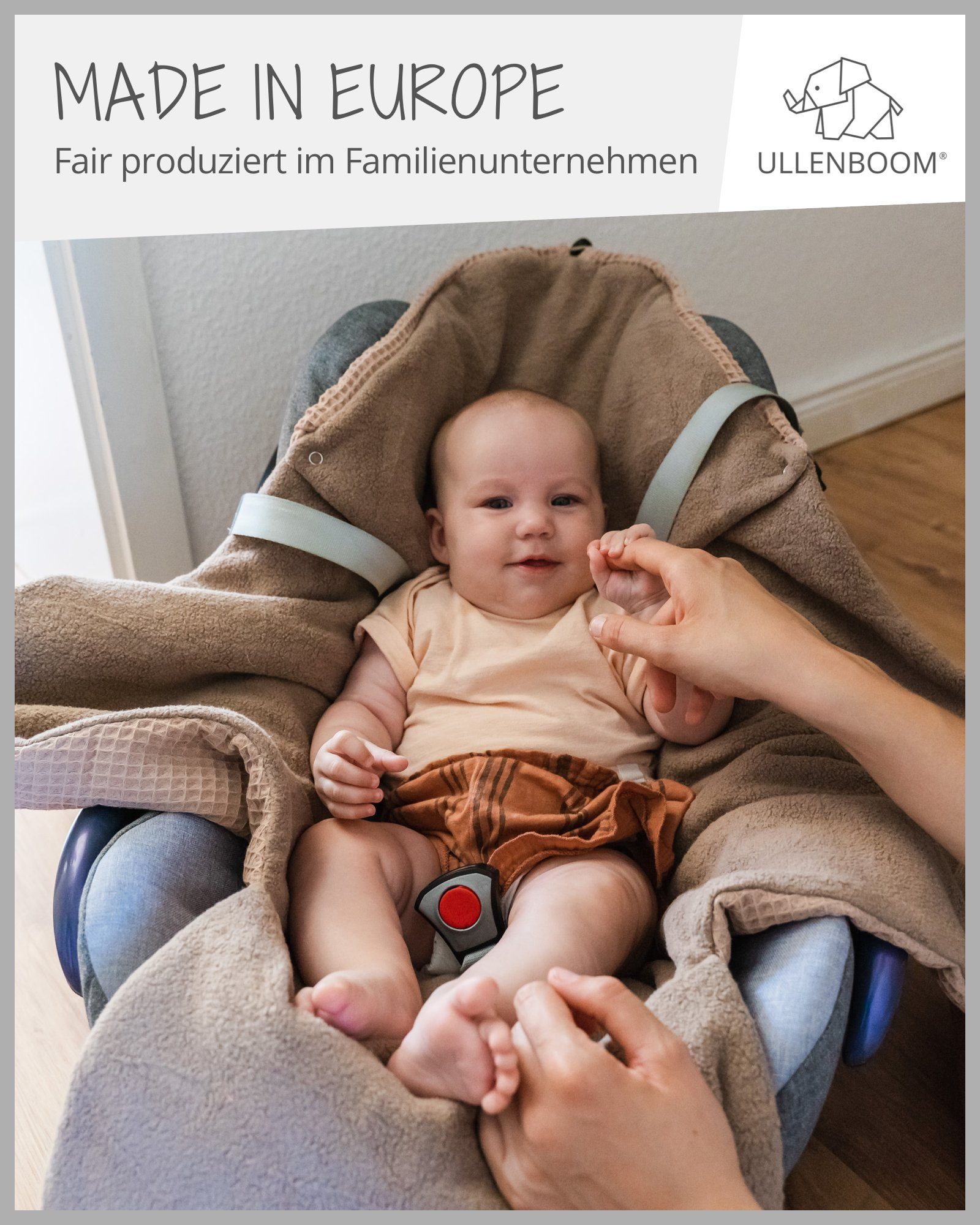 Einschlagdecke Für die Babyschale und Autositz, Sand, TOG-Wert 2,5, ULLENBOOM ®, Optimal für Frühling, Herbst und Winter, Made in EU